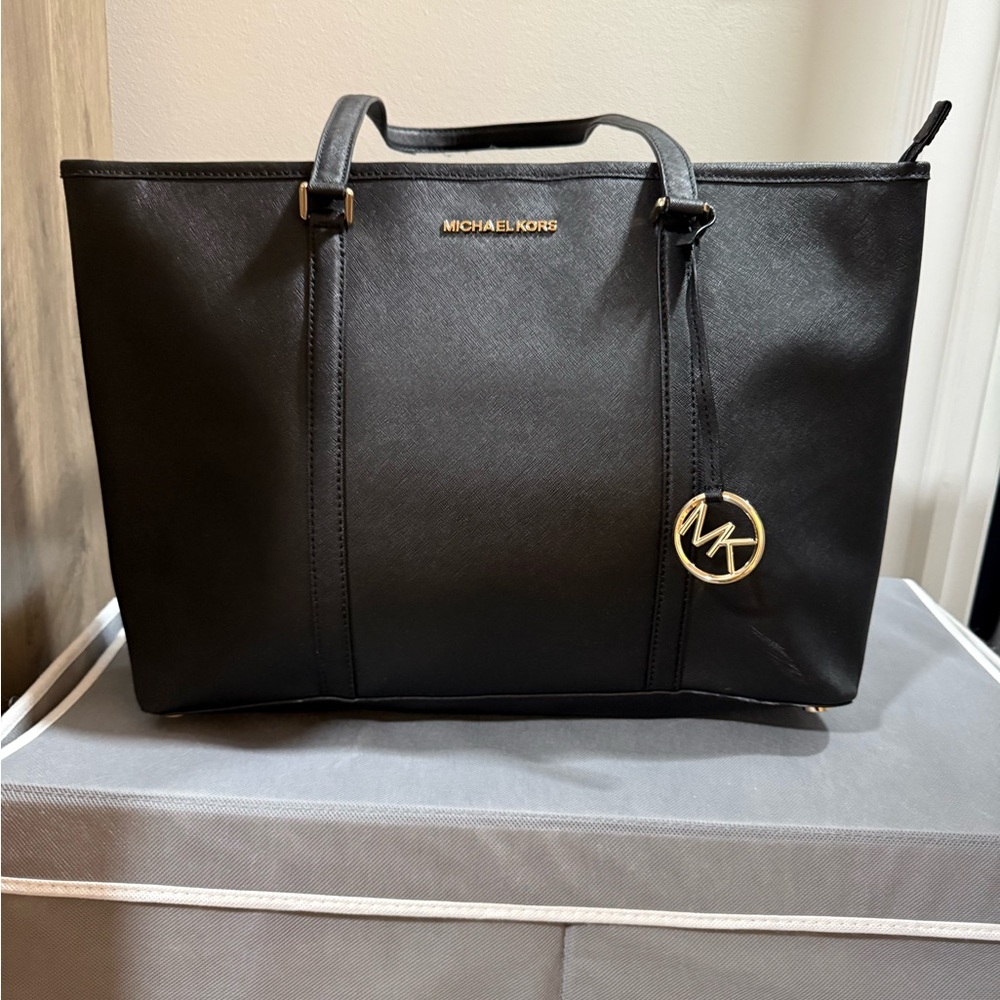 Michael Kors Black Tote with Gold Accents